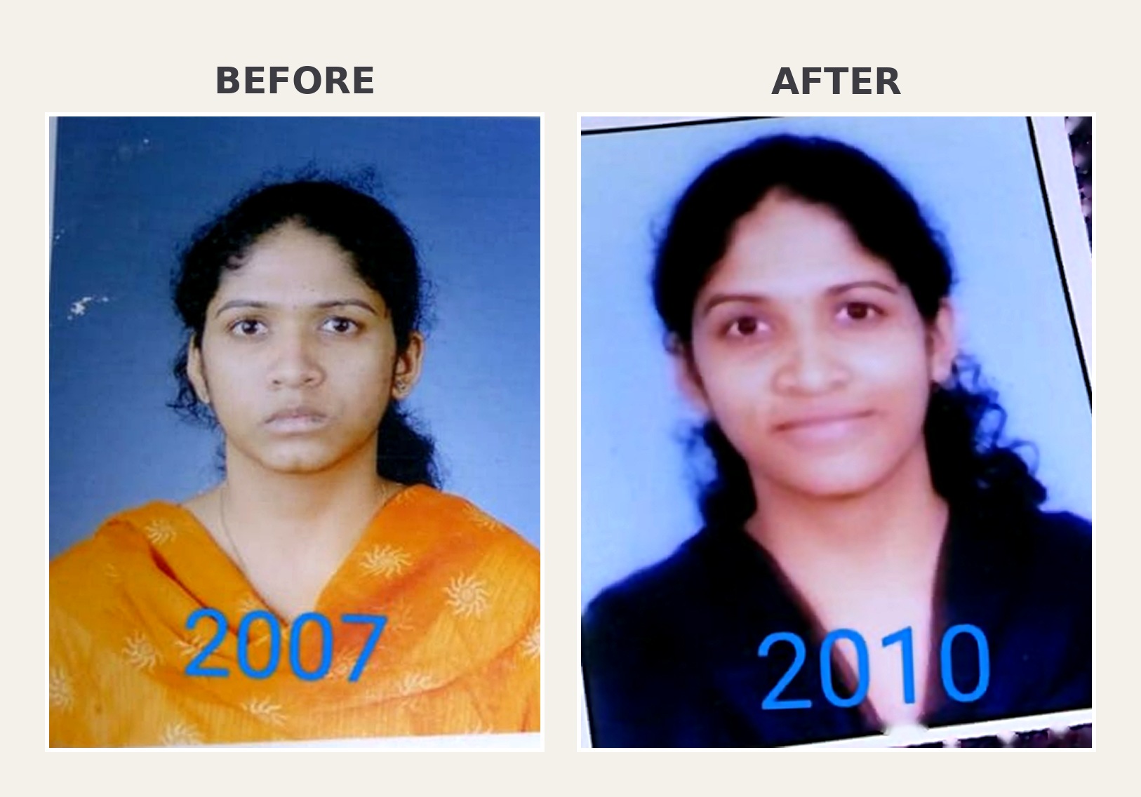 Prateeksha's personal transformation from 2007 to 2010